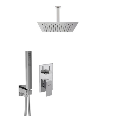Set doccia incasso monocomando con deviatore a rotazione, kit duplex, braccio con soffione a soffitto, Pablolux