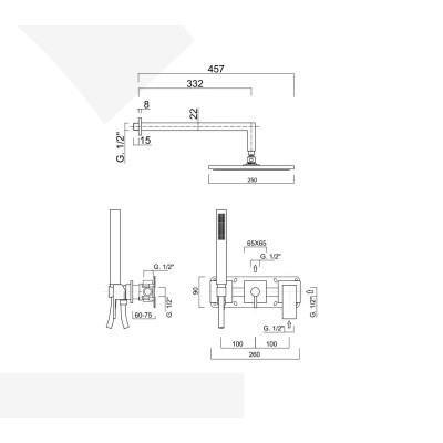 Set doccia incasso monocomando con deviatore, kit duplex, braccio parete, soffione Inox, Pablolux