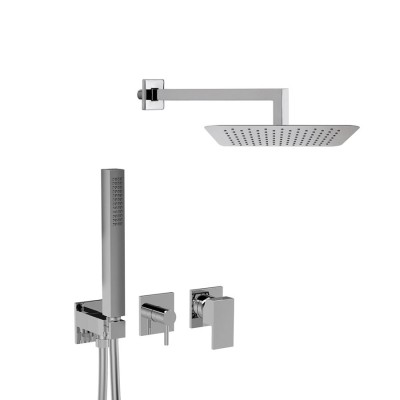 Set doccia incasso monocomando con deviatore, kit duplex, braccio parete, soffione Inox, Pablolux