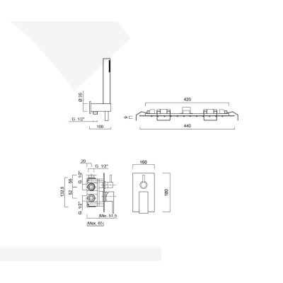 Set doccia incasso monocomando con deviatore, kit duplex, soffione incasso pioggia e laminare, Pablolux