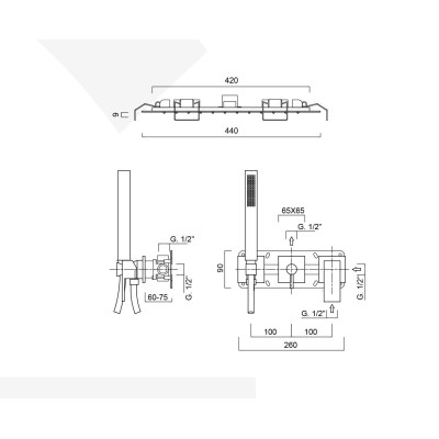 Set doccia incasso monocomando con deviatore, kit duplex, soffione incasso getto pioggia e laminare, Pablolux