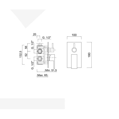 Monocomando doccia incasso con deviatore a rotazione 2 uscite, Pablolux