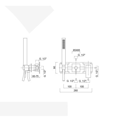 Monocomando doccia incasso, deviatore a rotazione, kit duplex integrato, 2 uscite libere, Pablolux