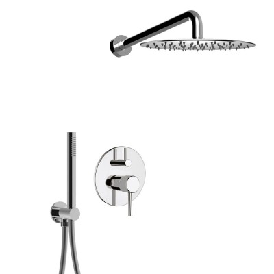 Built-in shower set single lever with rotary diverter, duplex kit, arm with stainless steel shower head, Futuro