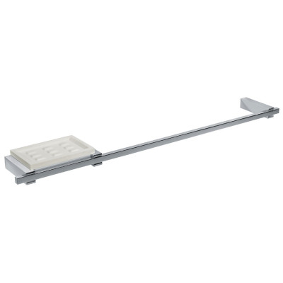 Vetrex glass soap dish and Cube towel holder, chromed brass support 55 cm