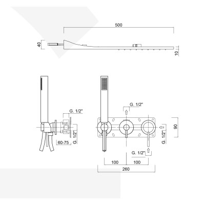 Set doccia incasso monocomando con deviatore, kit duplex, soffione Inox a parete, Futuro