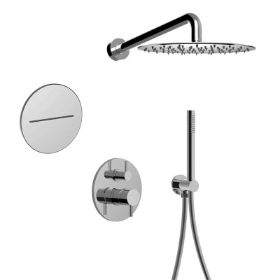Set doccia incasso monocomando con deviatore, kit duplex, bocca cascata, soffione Inox, Futuro