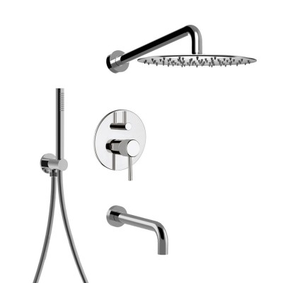 Set doccia incasso monocomando con deviatore, kit duplex, bocca parete, braccio parete, soffione inox, Futuro