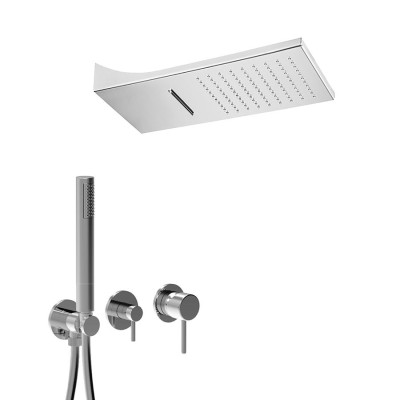 Built-in single-lever shower set with diverter, duplex kit, wall-mounted rain and waterfall shower head, Futuro