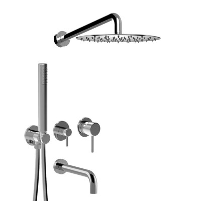 Set doccia incasso monocomando con deviatore, kit duplex, bocca parete, braccio con soffione inox, Futuro
