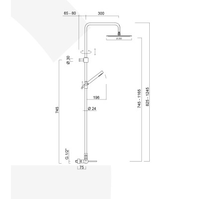 Miscelatore esterno con colonna doccia, set doccia completo, soffione Inox d. 250 mm, Futuro