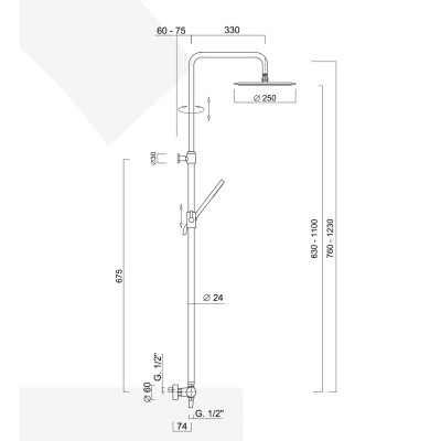 Colonna doccia esterna, monocomando con deviatore incorporato, soffione inox d. 250 mm, Futuro
