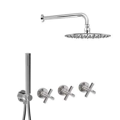 Built-in shower set with rotary diverter, duplex kit, stainless steel shower head with shower arm, G3