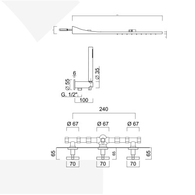 Built-in shower set, rotary diverter, duplex kit, stainless steel wall shower head, G3