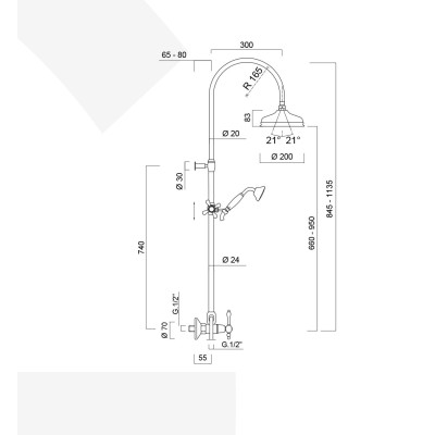 External shower column complete with shower set and brass shower head, Praga