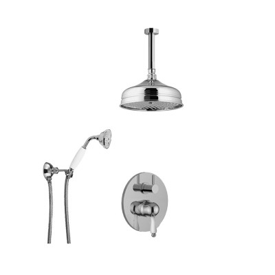 Set doccia incasso, monocomando con deviatore a rotazione, kit duplex, soffione a soffitto D. 200, Praga Mix