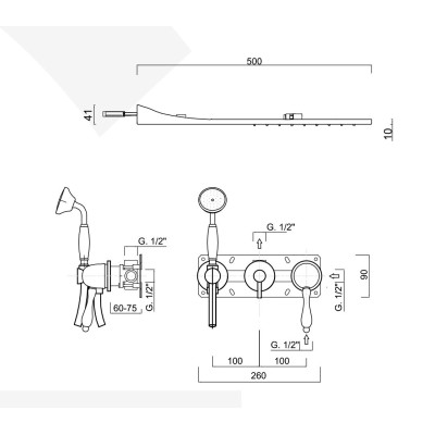 Set doccia incasso monocomando con deviatore, kit duplex, soffione Inox a parete, Praga Mix