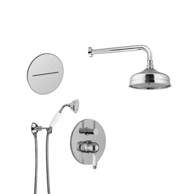 Set doccia incasso, monocomando con deviatore, kit duplex, bocca parete cascata, braccio con soffione ottone, Praga Mix