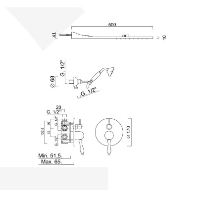 Set doccia incasso monocomando con deviatore, kit duplex, soffione rettangolare pioggia e cascata, Praga Mix