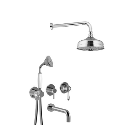 Built-in single-lever mixer with diverter, duplex kit , wall spout, arm with brass shower head, diameter 200 mm, Praga Mix
