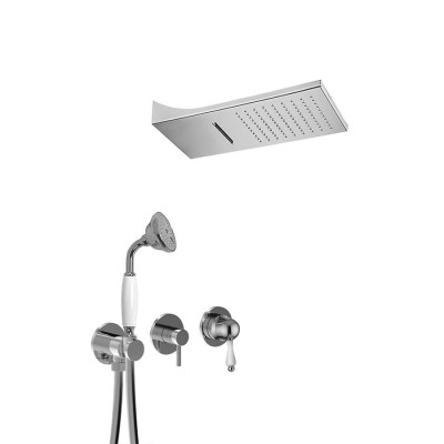 Built-in single-lever shower set with diverter, duplex kit, wall-mounted rain and waterfall shower head, Praga Mix