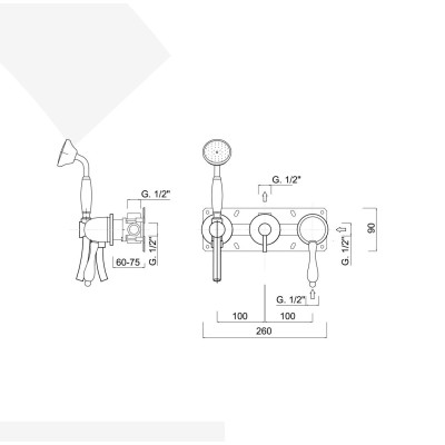 Built-in shower mixer with diverter, integrated duplex kit, 1 free outlet, Praga Mix