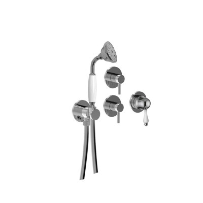 Monocomando doccia incasso con deviatore, kit duplex integrato, 4 uscite libere, Praga Mix