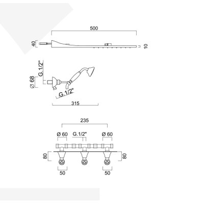 Built-in shower set with diverter, duplex kit, stainless steel wall-mounted shower head, Odessa