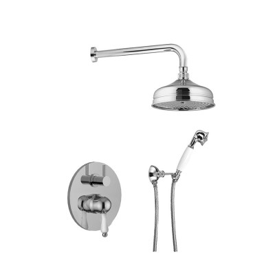 Set doccia incasso monocomando, deviatore a rotazione, soffione con braccio a parete, kit duplex, Harmony