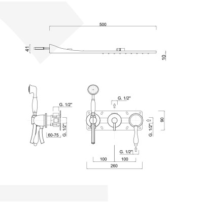 Built-in single-lever shower set with diverter, duplex kit, stainless steel wall-mounted shower head, Harmony