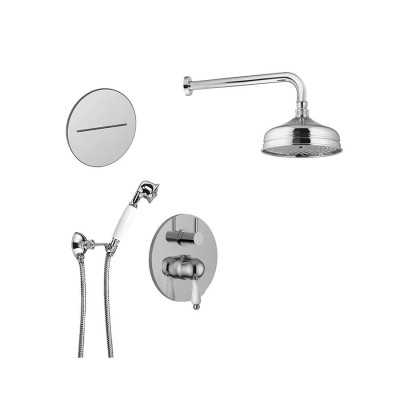 Single-lever built-in shower set with diverter, duplex kit, waterfall spout, arm with brass shower head, Harmony
