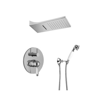 Built-in single-lever shower set with diverter, duplex kit, rectangular rain and waterfall shower head, Harmony