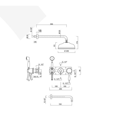 Single-lever built-in shower set with diverter, duplex kit, wall spout, arm with shower head, Harmony
