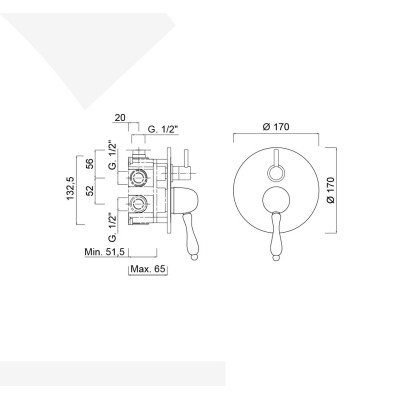 Monocomando doccia incasso con deviatore a rotazione 2 uscite, Harmony