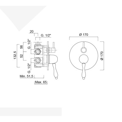 Monocomando doccia incasso con deviatore a rotazione 3 uscite, Harmony