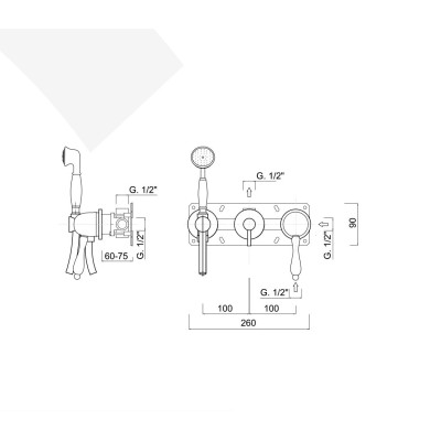 Monocomando doccia incasso, deviatore a rotazione, kit duplex, 1 uscita libera, Harmony
