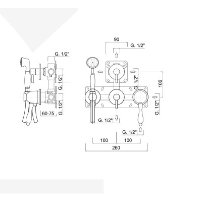 Monocomando doccia incasso, deviatore a rotazione, kit duplex, 4 uscite libere, Harmony