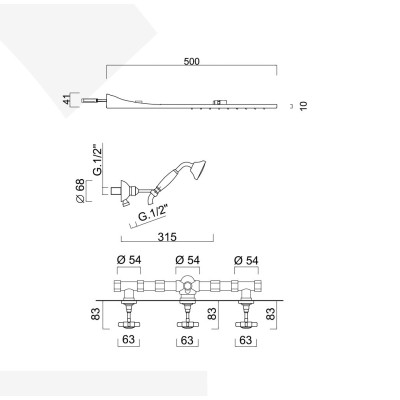 Built-in shower set, rotary diverter, duplex kit, arm, stainless steel wall-mounted shower head, Kensington