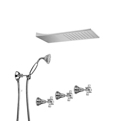 Set doccia incasso, deviatore a rotazione, kit duplex, braccio, soffione inox a parete, Kensington