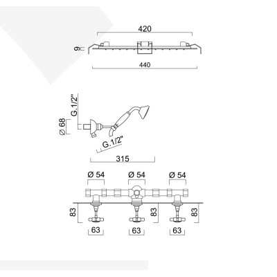 Set doccia incasso, deviatore a rotazione, kit duplex, soffione incasso tondo pioggia e laminare, Kensington