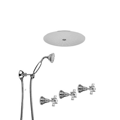 Built-in shower set, rotary diverter, duplex kit, round built-in rain and laminar shower head, Kensington