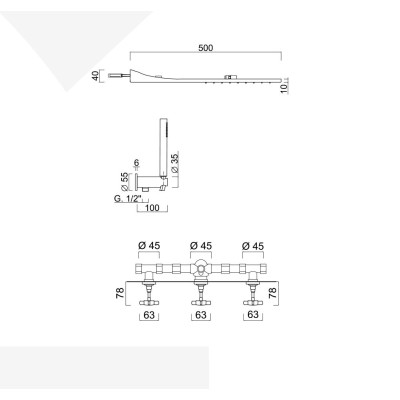 Set doccia incasso con deviatore, kit duplex, soffione rettangolare inox a parete, G5