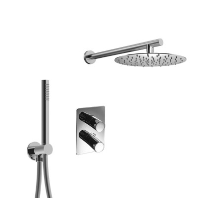 Built-in shower, thermostatic with diverter, duplex kit, wall arm, stainless steel shower head, d. 250 mm