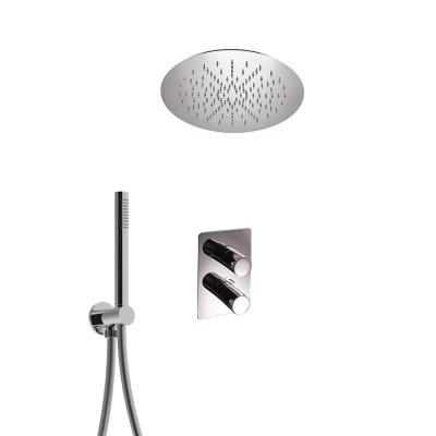 Built-in shower, thermostatic with diverter, duplex kit, built-in stainless steel shower head with springs