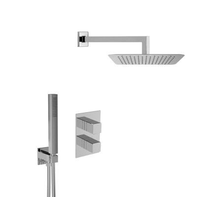Square built-in shower set with thermostatic mixer with diverter, duplex kit, arm and stainless steel shower head
