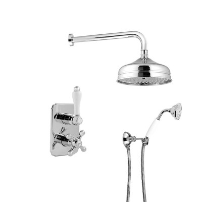 Built-in thermostatic shower set with diverter, duplex kit, arm with brass shower head, d.200 mm