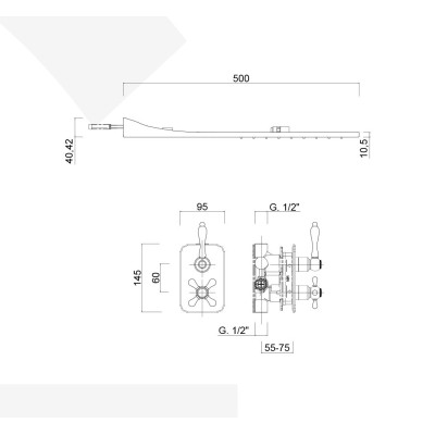 Built-in thermostatic shower set with diverter, duplex kit, wall-mounted rain and waterfall shower head