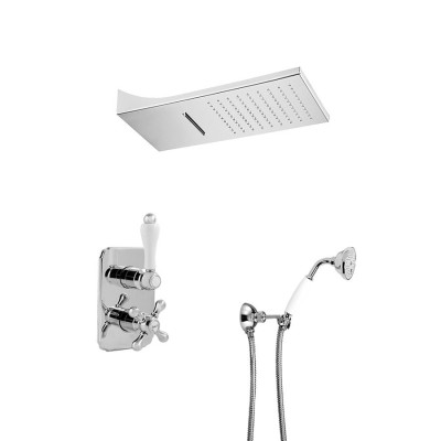 Built-in thermostatic shower set with diverter, duplex kit, wall-mounted rain and waterfall shower head