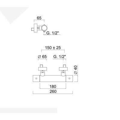 External shower thermostatic mixer, bottom Connection