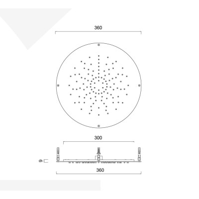 Round Built-in Shower Head, Screw-On, Rain Jet, 360 mm Diameter